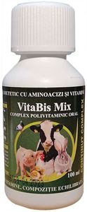 VitaBis Mix 100 ml - Promotor de creştere şi susținere pentru metabolism pentru păsări, iepuri, bovine și suine